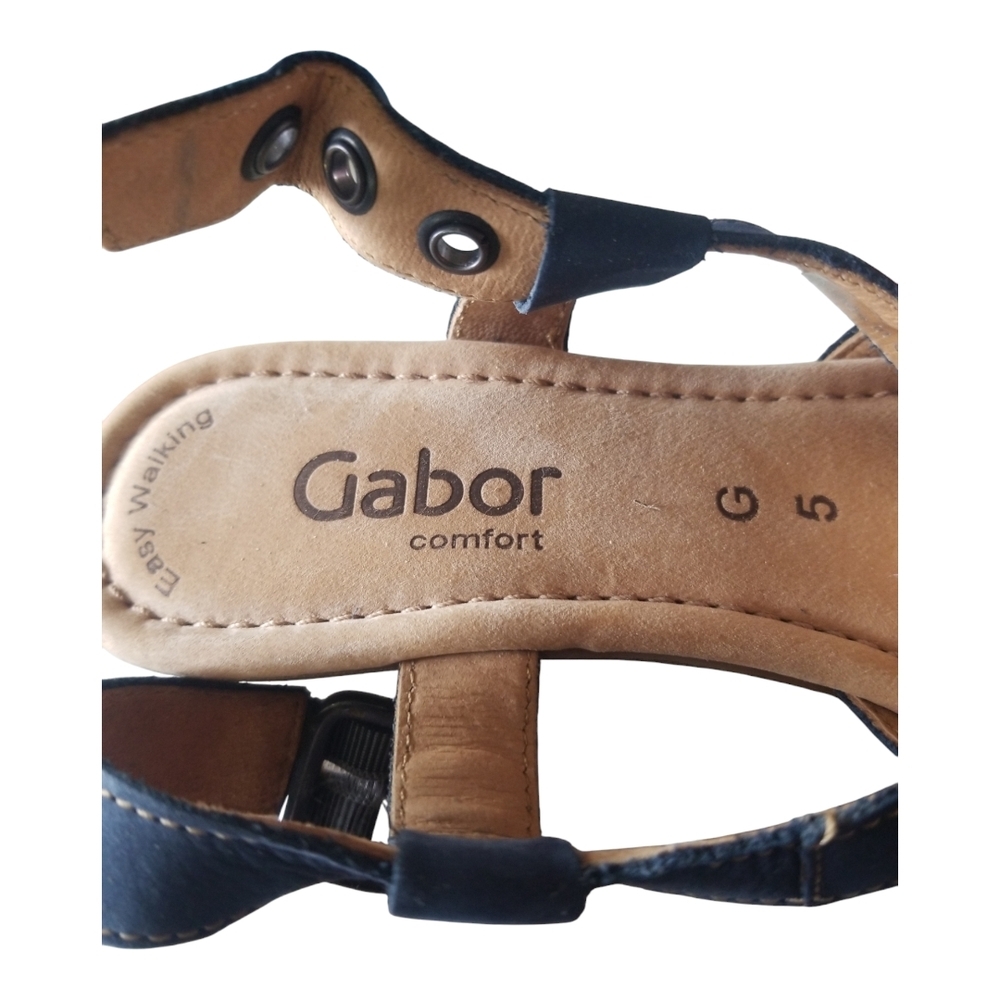 Gabor Blue and Tan Sandals T-Strap Casual Comfort - Picture 2 of 5